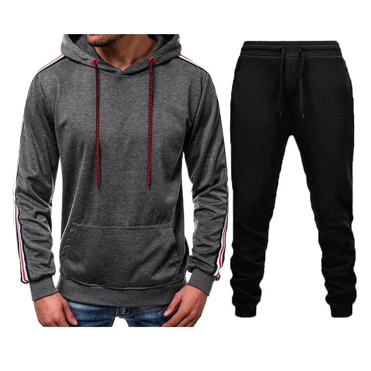 Men's Casual Splicing Pullover Hooded Hoodies Joggers Two Piece Set