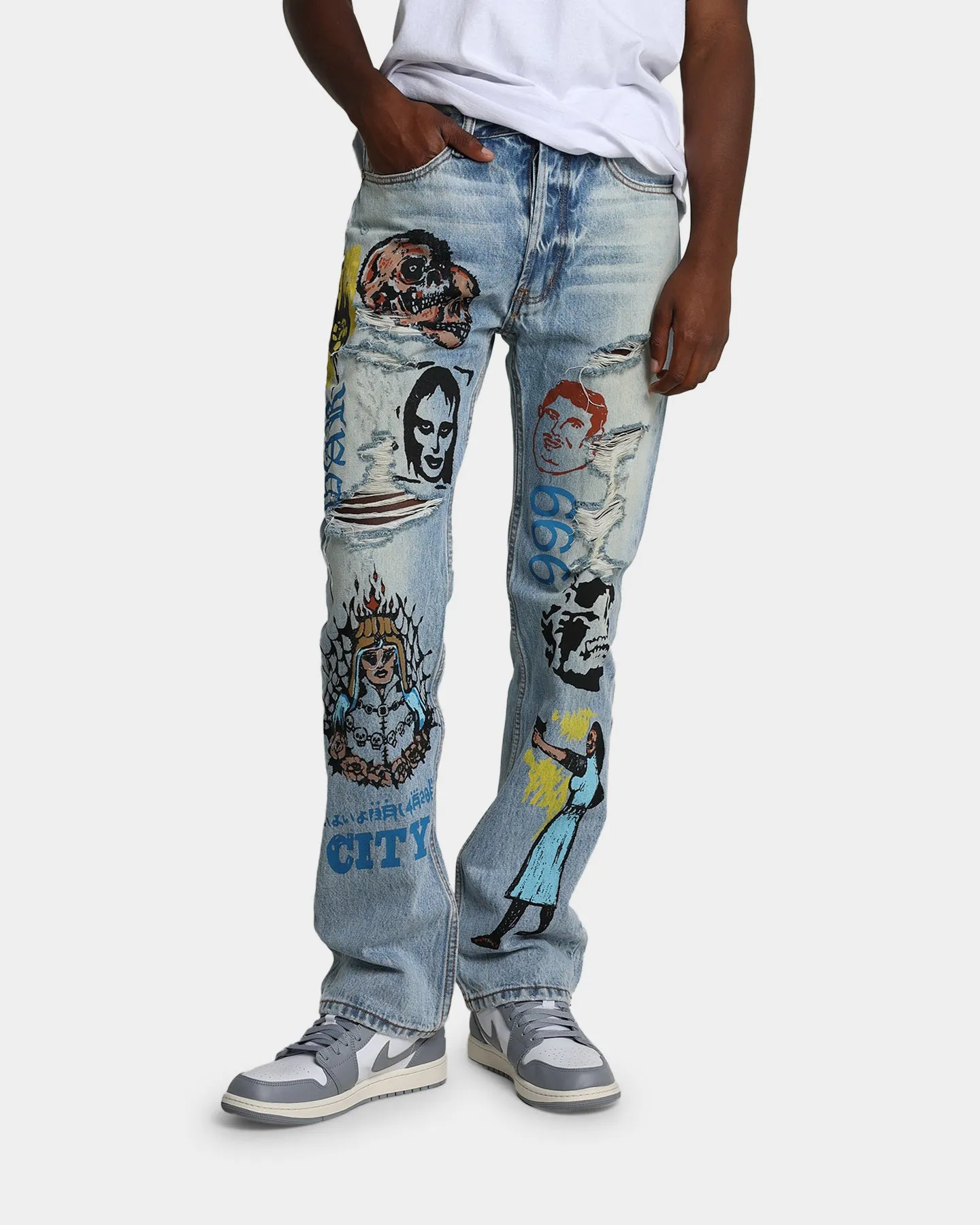 MNML V440 Terry Baggy Denim Pants Blue