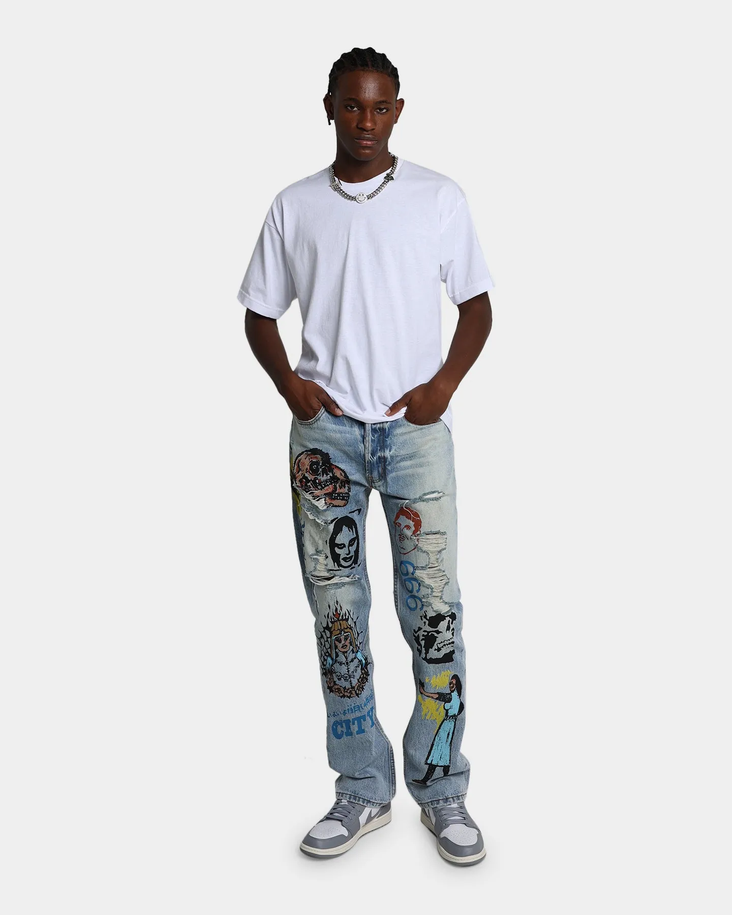 MNML V440 Terry Baggy Denim Pants Blue