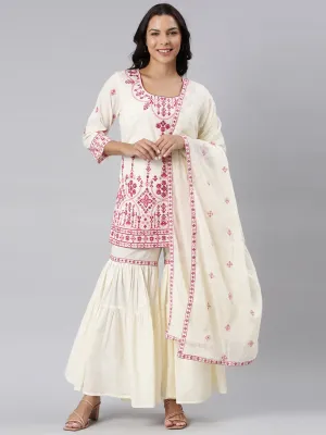 Neerus Pink Panelled Straight Yoke Design Kurti And Sharara With Dupatta