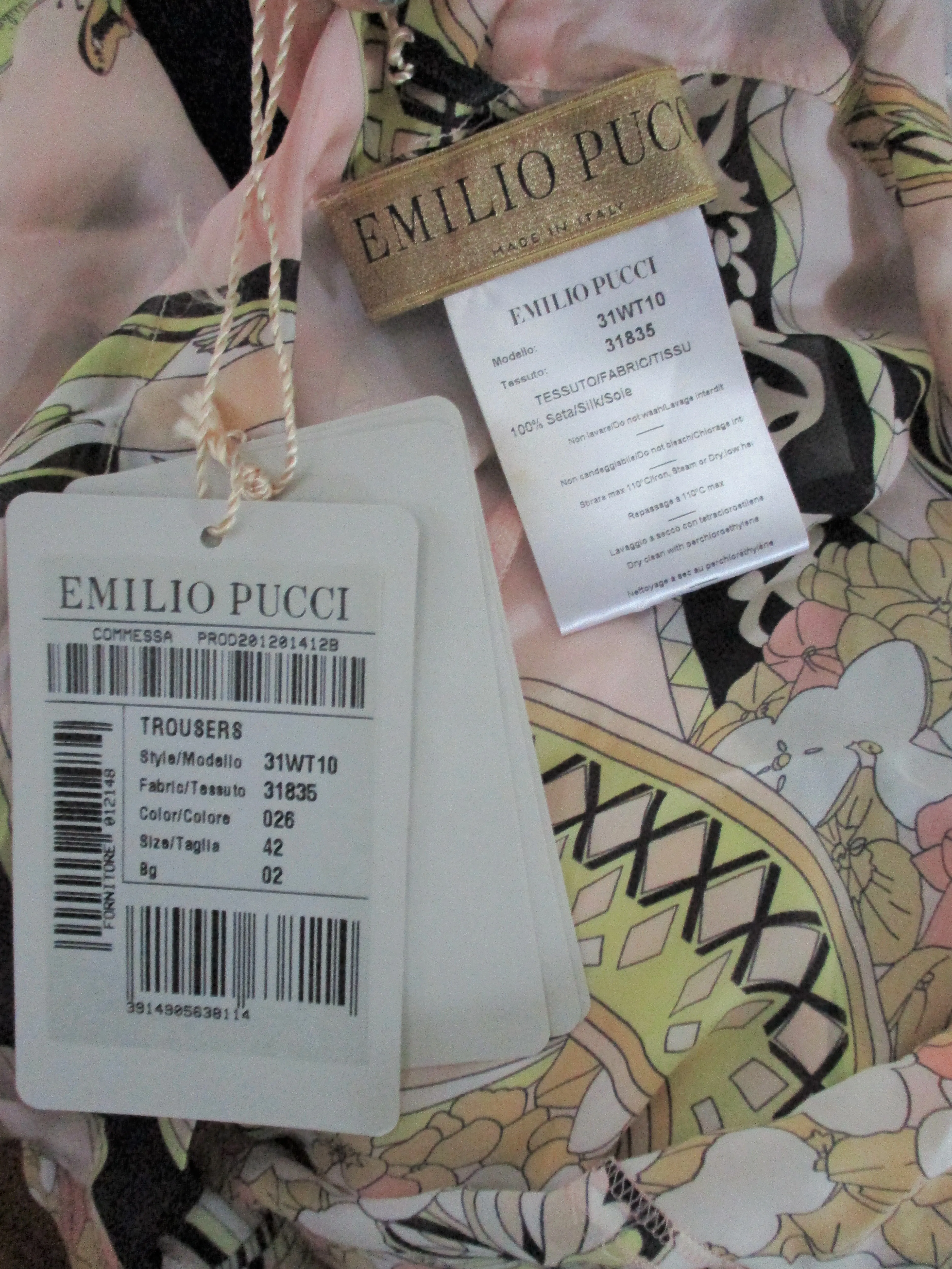 NWT NEW EMILIO PUCCI SILK Mod Italy Trousers Pants FLOWER FLORAL 42