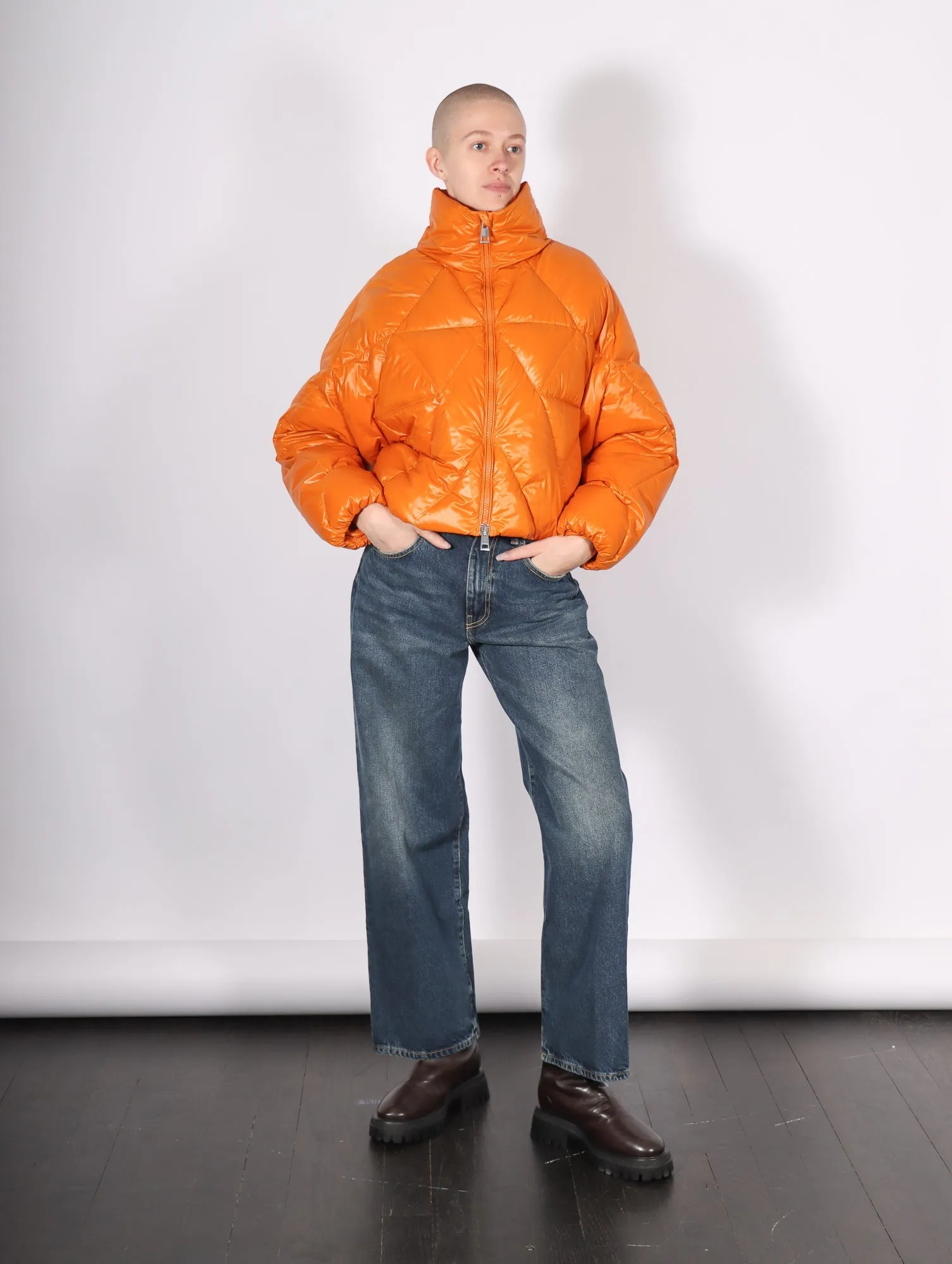 Padded Down Jacket in Orange by Liviana Conti