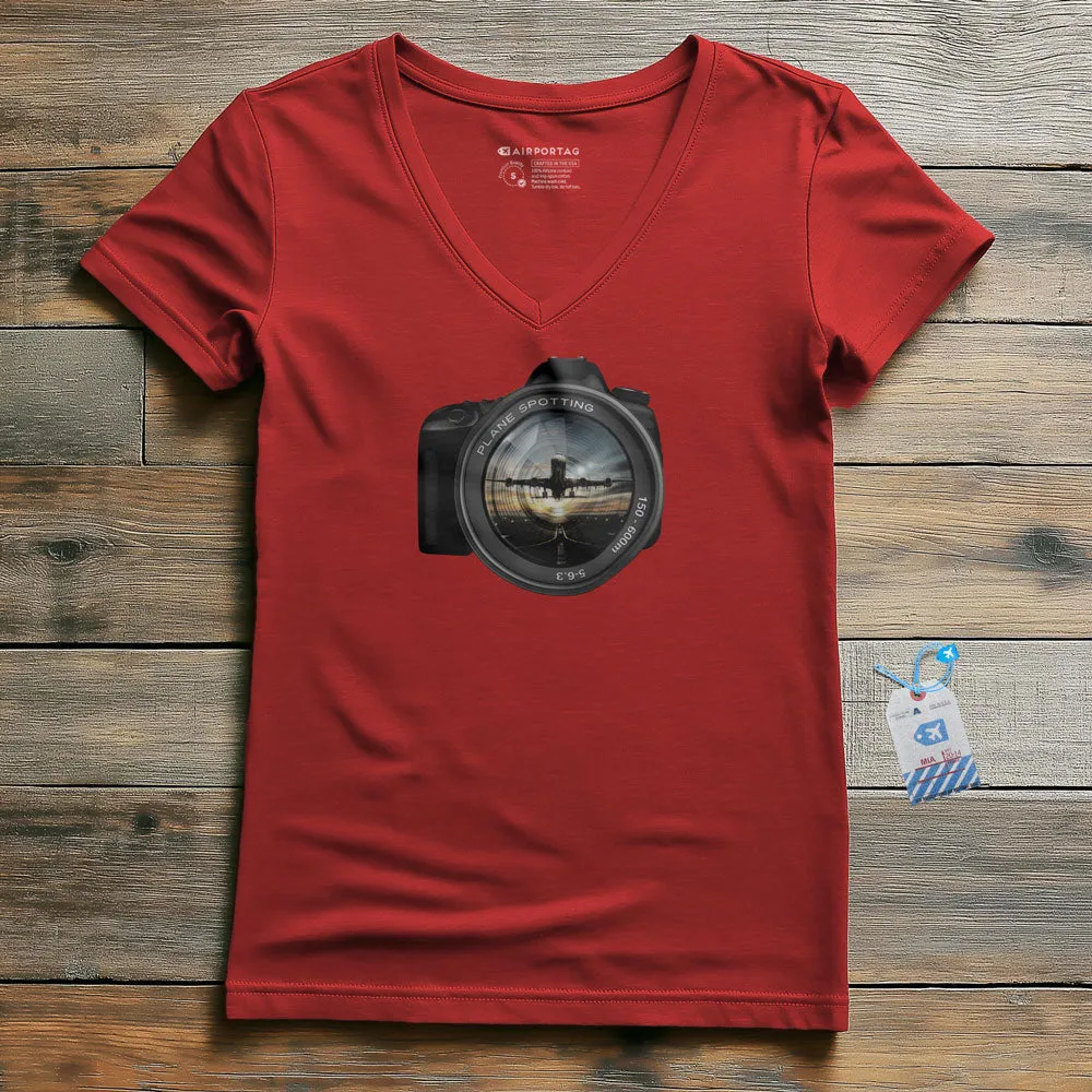 Plane Spotting Lens - Women's V-Neck T-Shirt