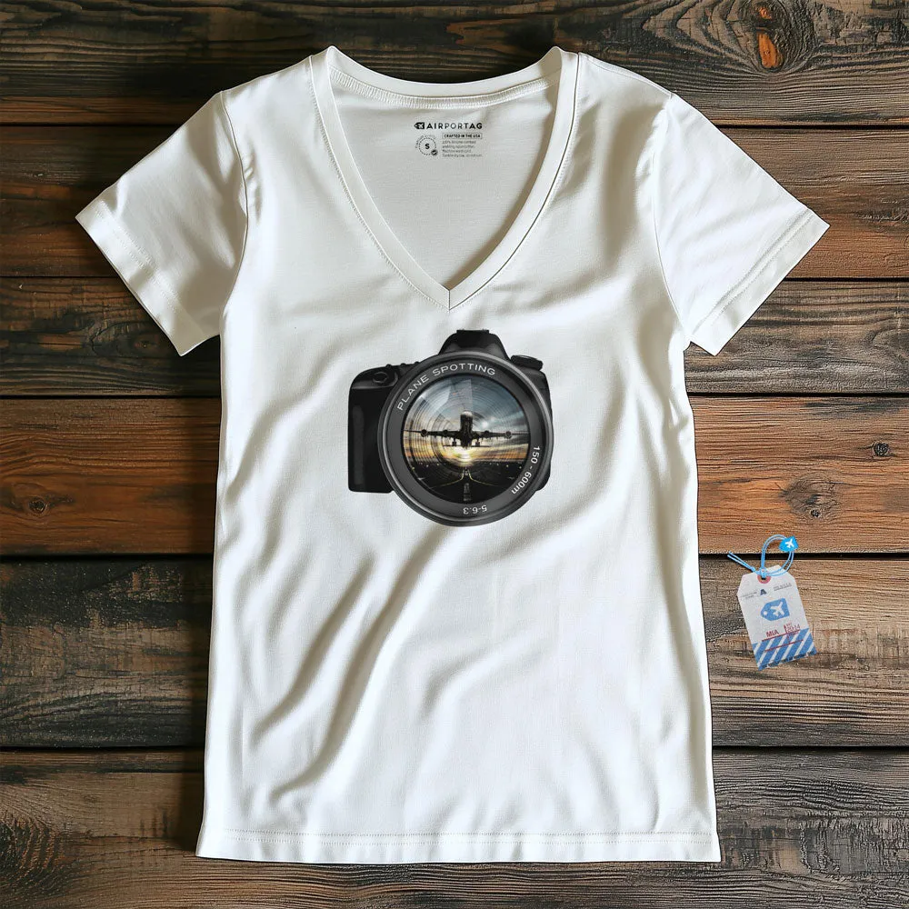 Plane Spotting Lens - Women's V-Neck T-Shirt