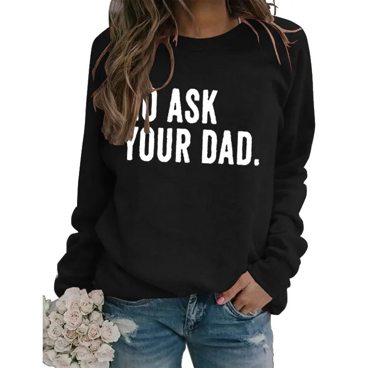 Round Neck Letter Tops Long Sleeve GO ASK Print Loose Sweatshirt