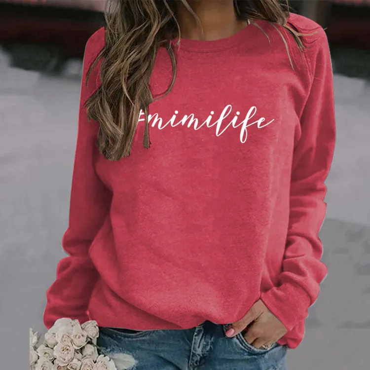 Round Neck Long-sleeved T-shirt MIMILIFE Fashion Print Large Size Sweatshirt