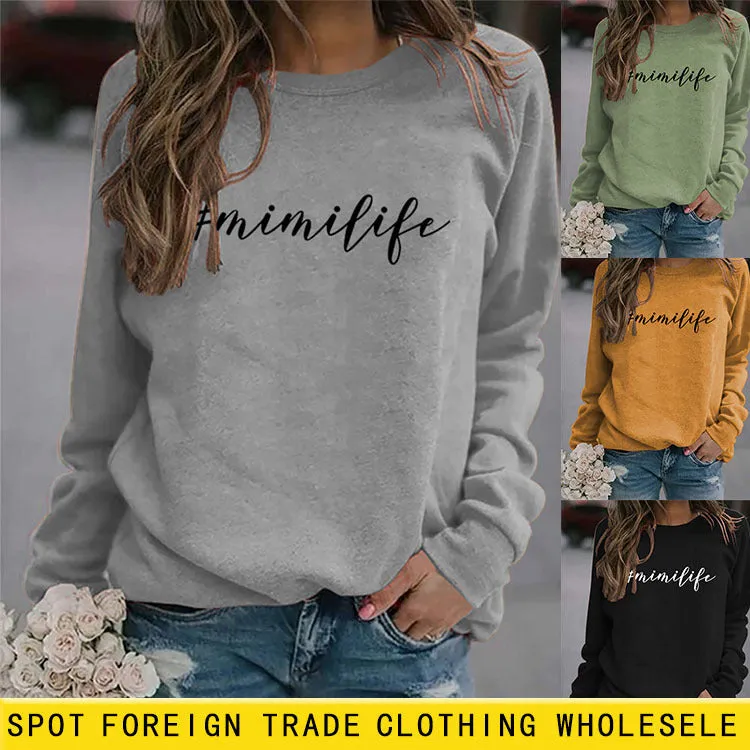 Round Neck Long-sleeved T-shirt MIMILIFE Fashion Print Large Size Sweatshirt