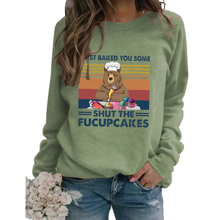 Round Neck Tops Long Sleeve I JUST BAKED Print Loose Sweatshirt