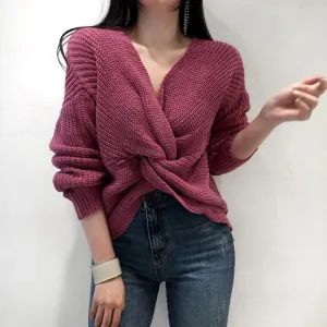 Sexy V Neck Twisted Sweater Women