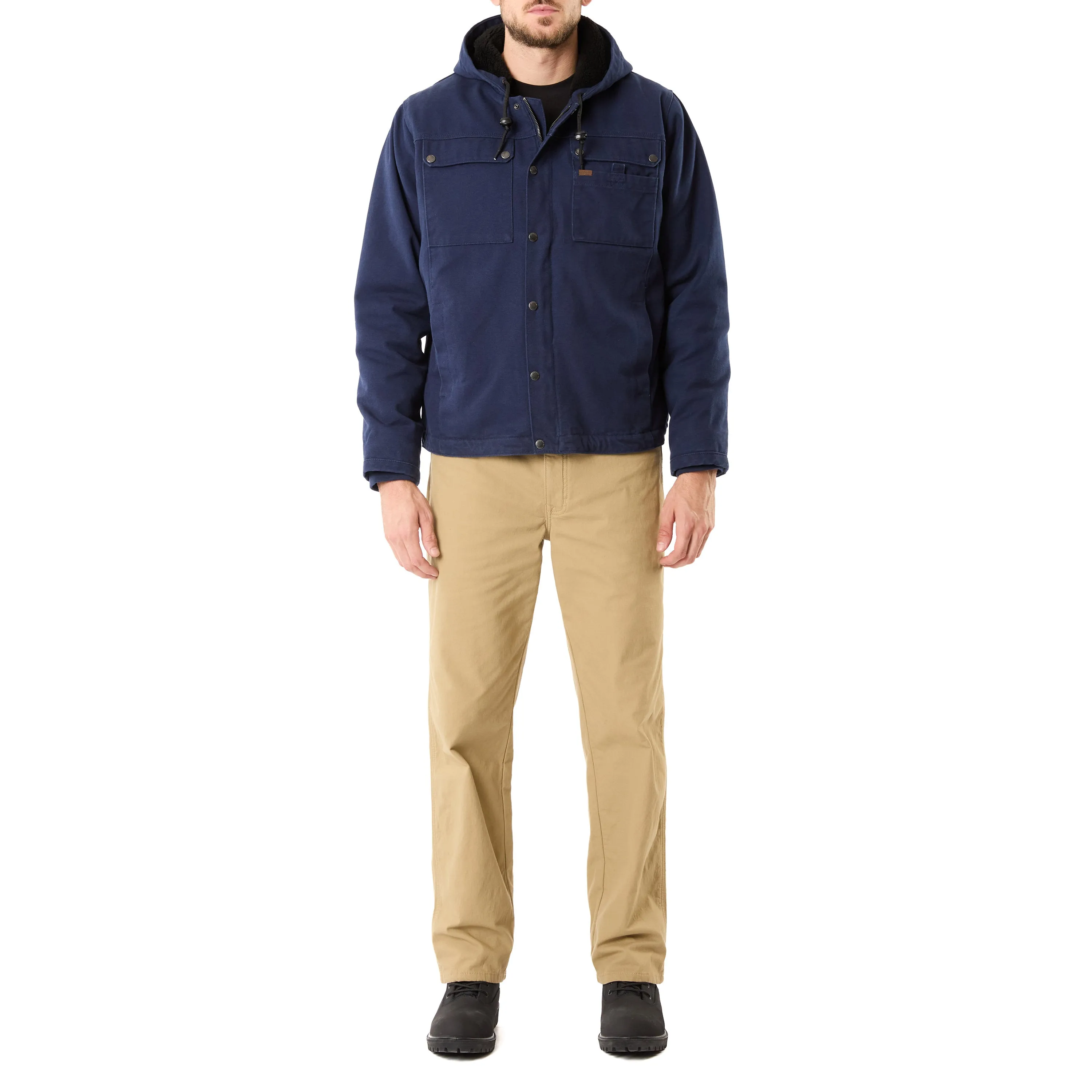 SHERPA-LINED DUCK CANVAS HOODED WORK JACKET