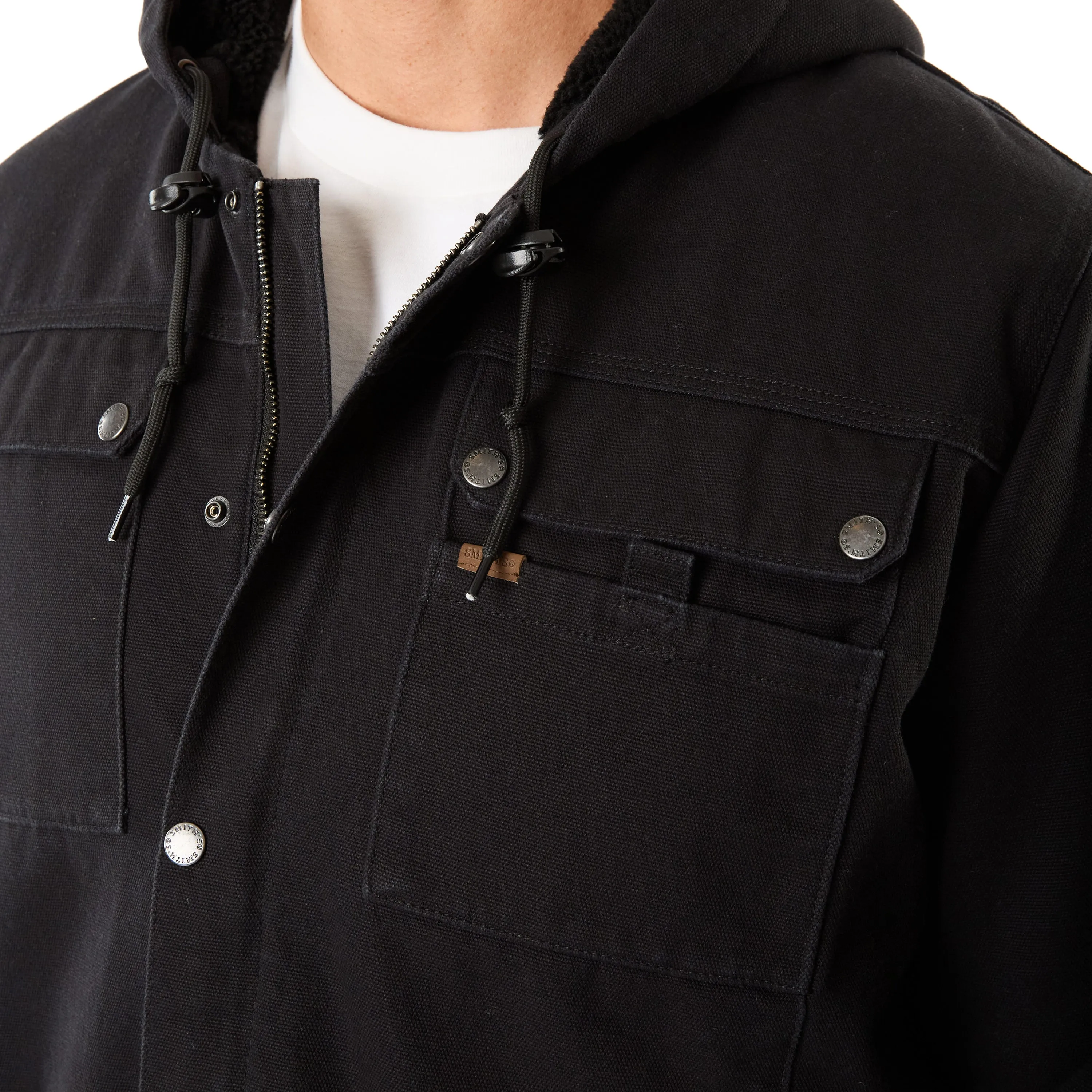 SHERPA-LINED DUCK CANVAS HOODED WORK JACKET