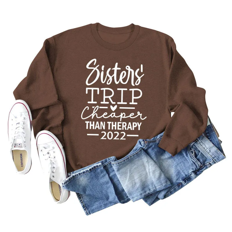 Sisters TRIP Cheaper Letter Loose Long Sleeve Sweater