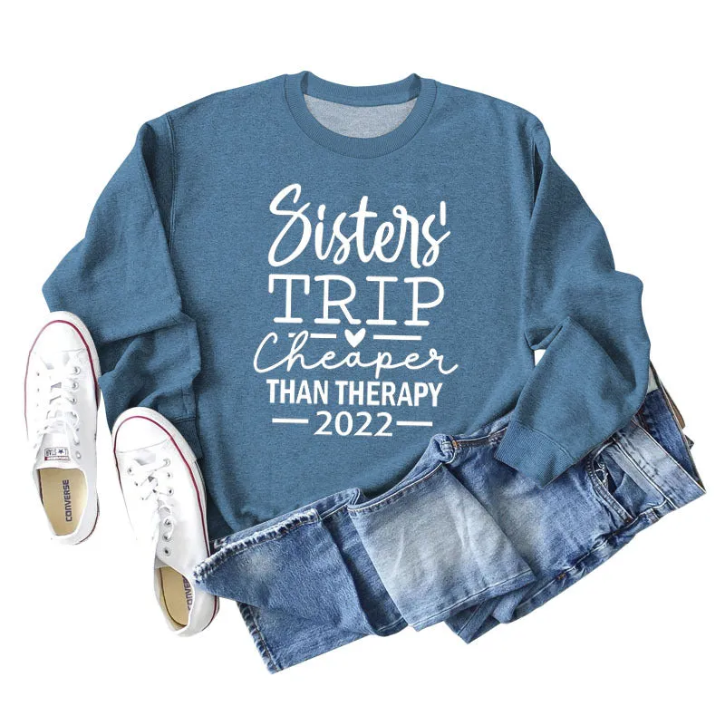 Sisters TRIP Cheaper Letter Loose Long Sleeve Sweater