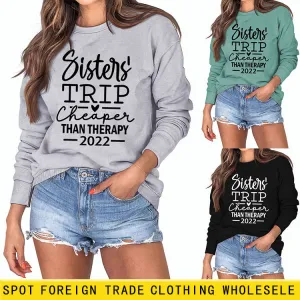 Sisters TRIP Cheaper Letter Loose Long Sleeve Sweater