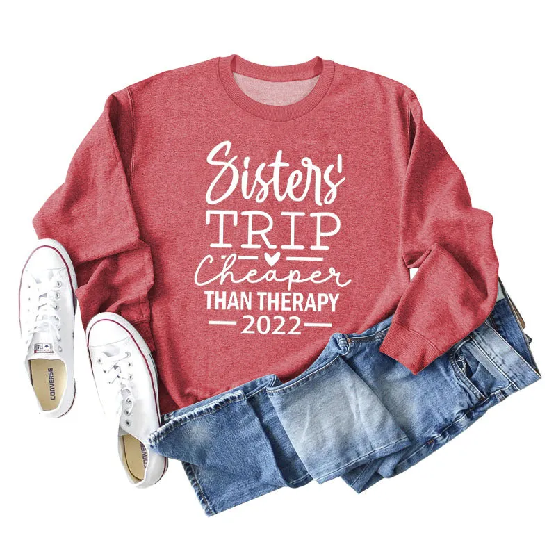 Sisters TRIP Cheaper Letter Loose Long Sleeve Sweater