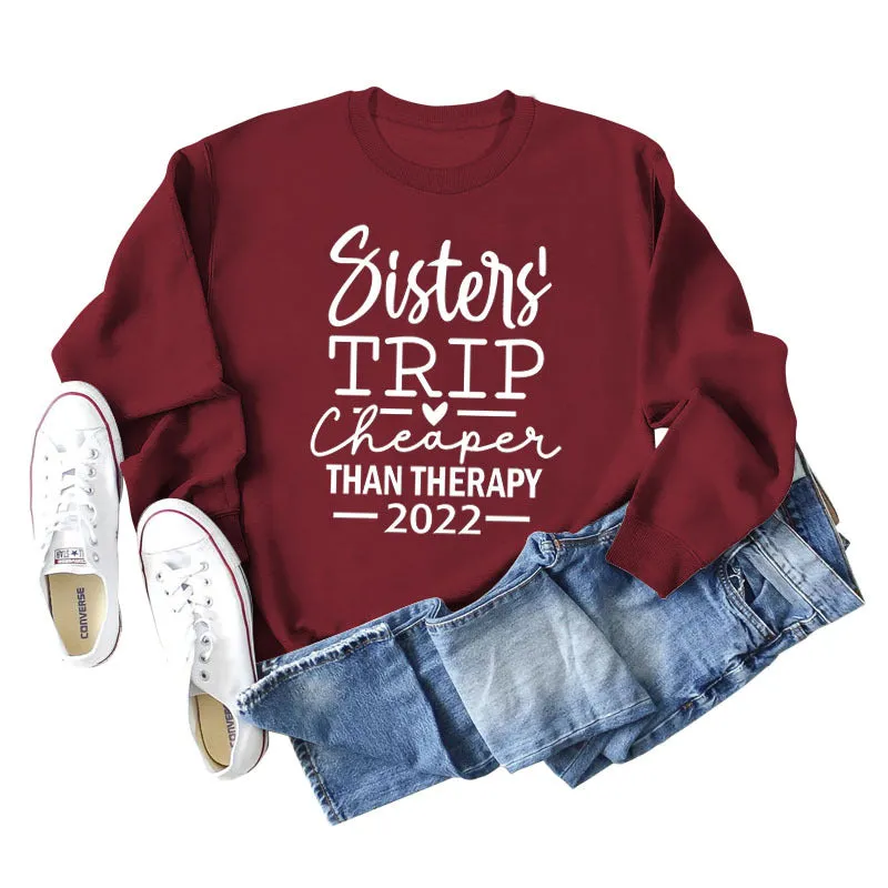 Sisters TRIP Cheaper Letter Loose Long Sleeve Sweater