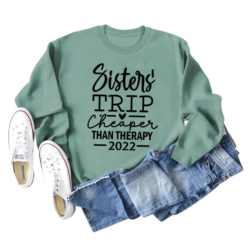 Sisters TRIP Cheaper Letter Loose Long Sleeve Sweater