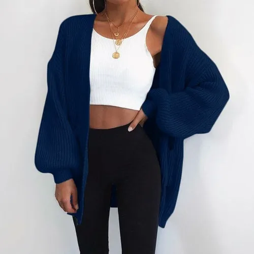 Solid Color Knitted Sweater Cardigan