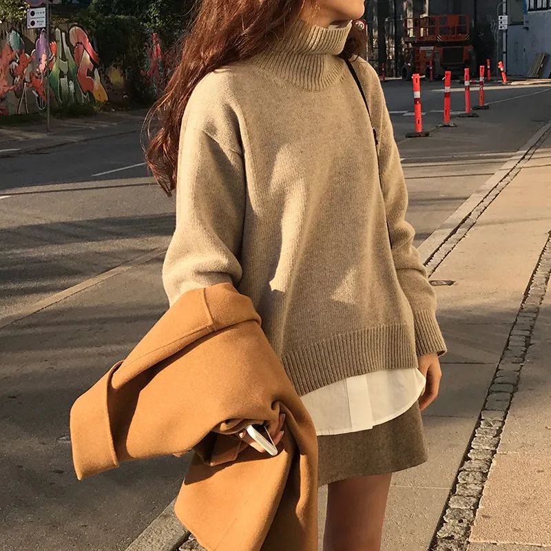 Solid Sweater Women Turtleneck Sweater Female