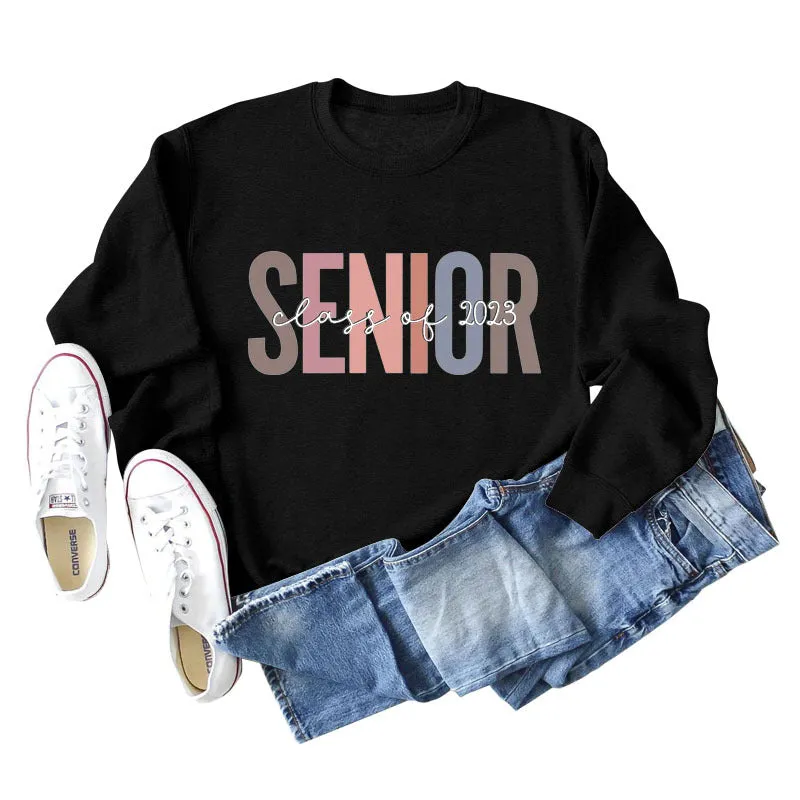 Spot Senior Class of 2023 Letter Loose Casual Long-sleeved Sweater Women