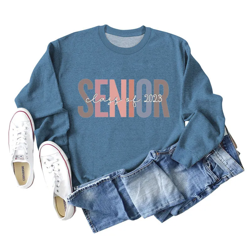 Spot Senior Class of 2023 Letter Loose Casual Long-sleeved Sweater Women