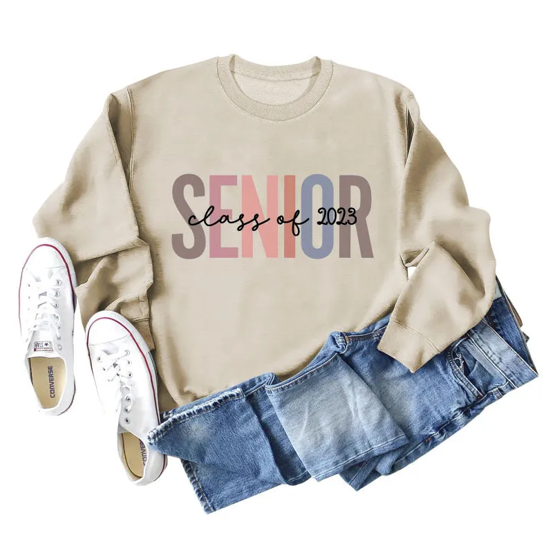 Spot Senior Class of 2023 Letter Loose Casual Long-sleeved Sweater Women