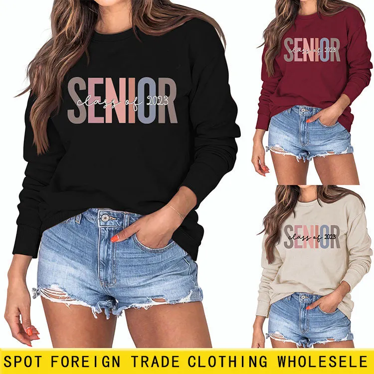 Spot Senior Class of 2023 Letter Loose Casual Long-sleeved Sweater Women