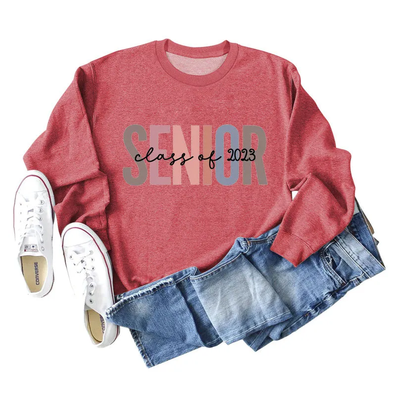 Spot Senior Class of 2023 Letter Loose Casual Long-sleeved Sweater Women