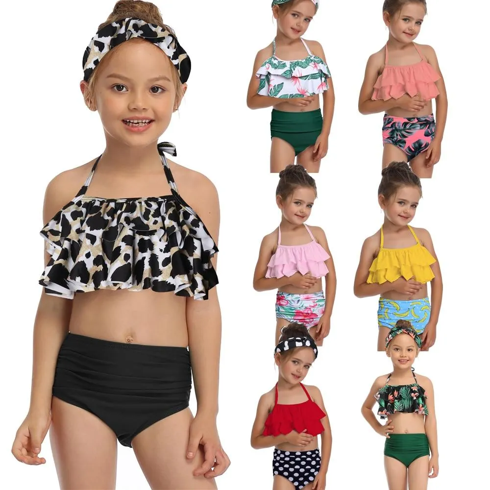 Stylish Cute Floral Print Bikini Sets For 2 -14 Years Old Girls