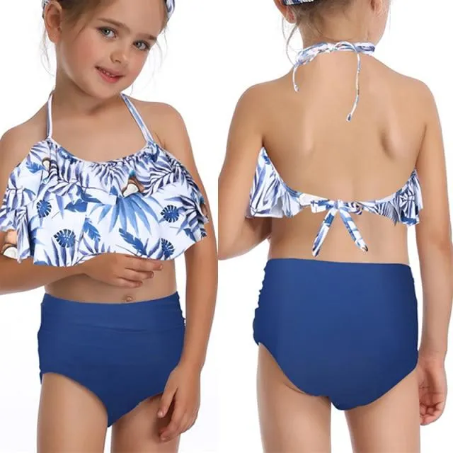 Stylish Cute Floral Print Bikini Sets For 2 -14 Years Old Girls