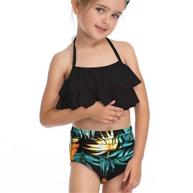 Stylish Cute Floral Print Bikini Sets For 2 -14 Years Old Girls