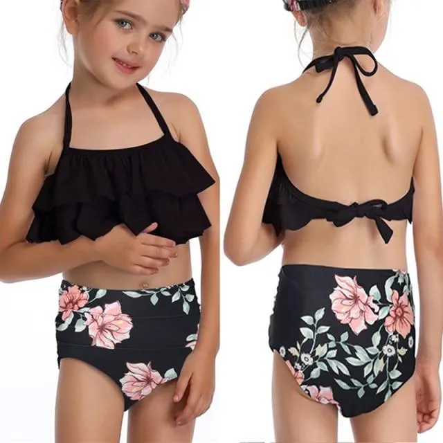 Stylish Cute Floral Print Bikini Sets For 2 -14 Years Old Girls