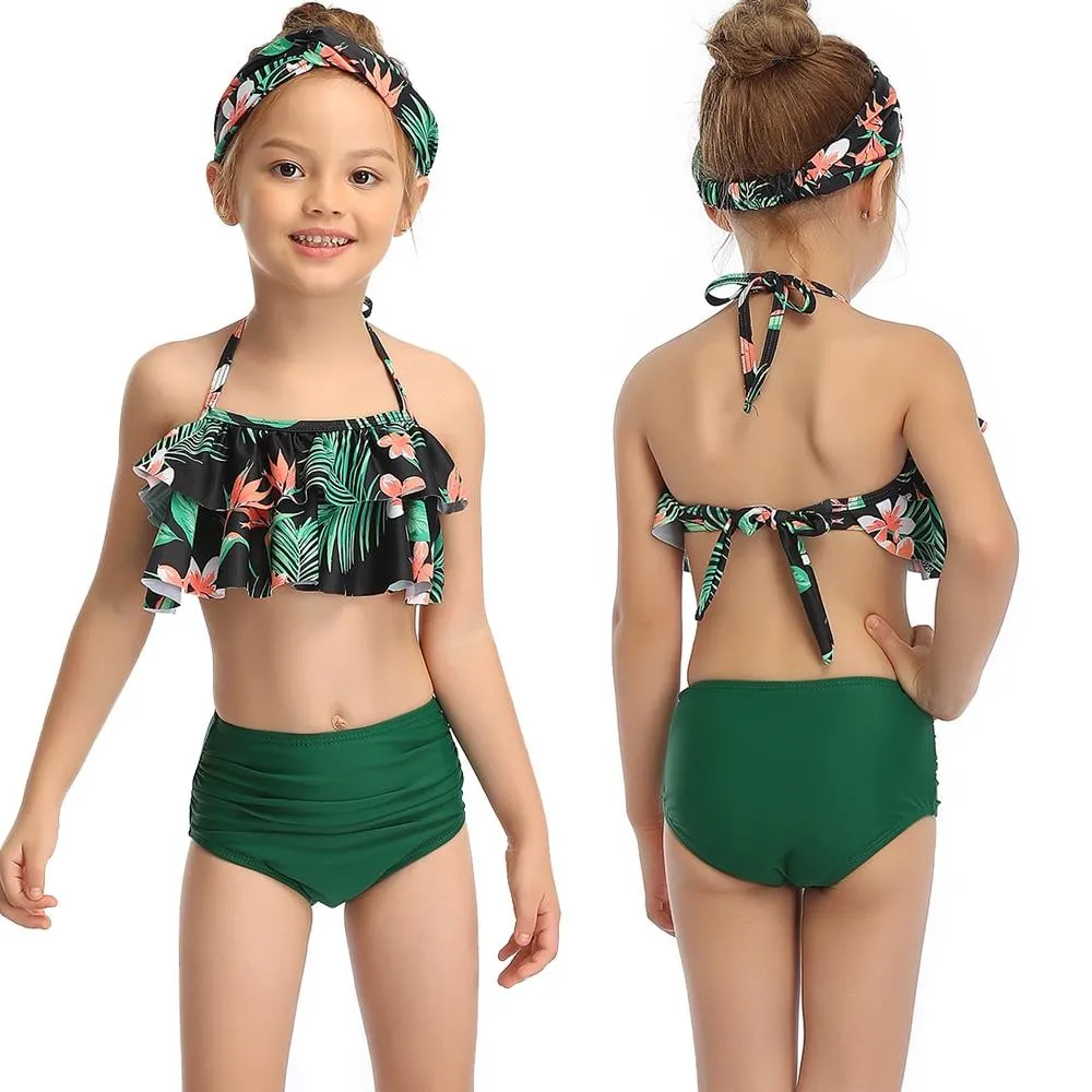 Stylish Cute Floral Print Bikini Sets For 2 -14 Years Old Girls