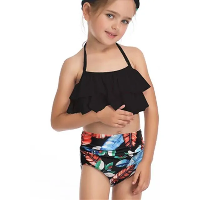 Stylish Cute Floral Print Bikini Sets For 2 -14 Years Old Girls