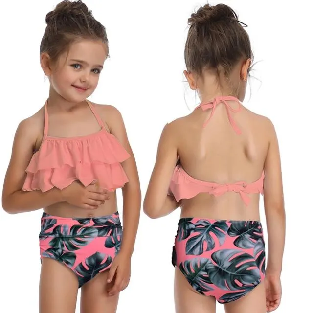 Stylish Cute Floral Print Bikini Sets For 2 -14 Years Old Girls