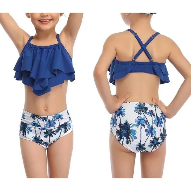 Stylish Cute Floral Print Bikini Sets For 2 -14 Years Old Girls