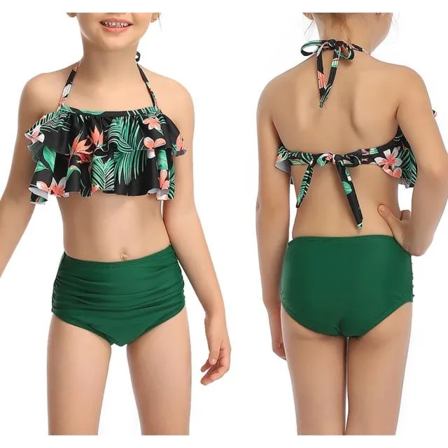 Stylish Cute Floral Print Bikini Sets For 2 -14 Years Old Girls