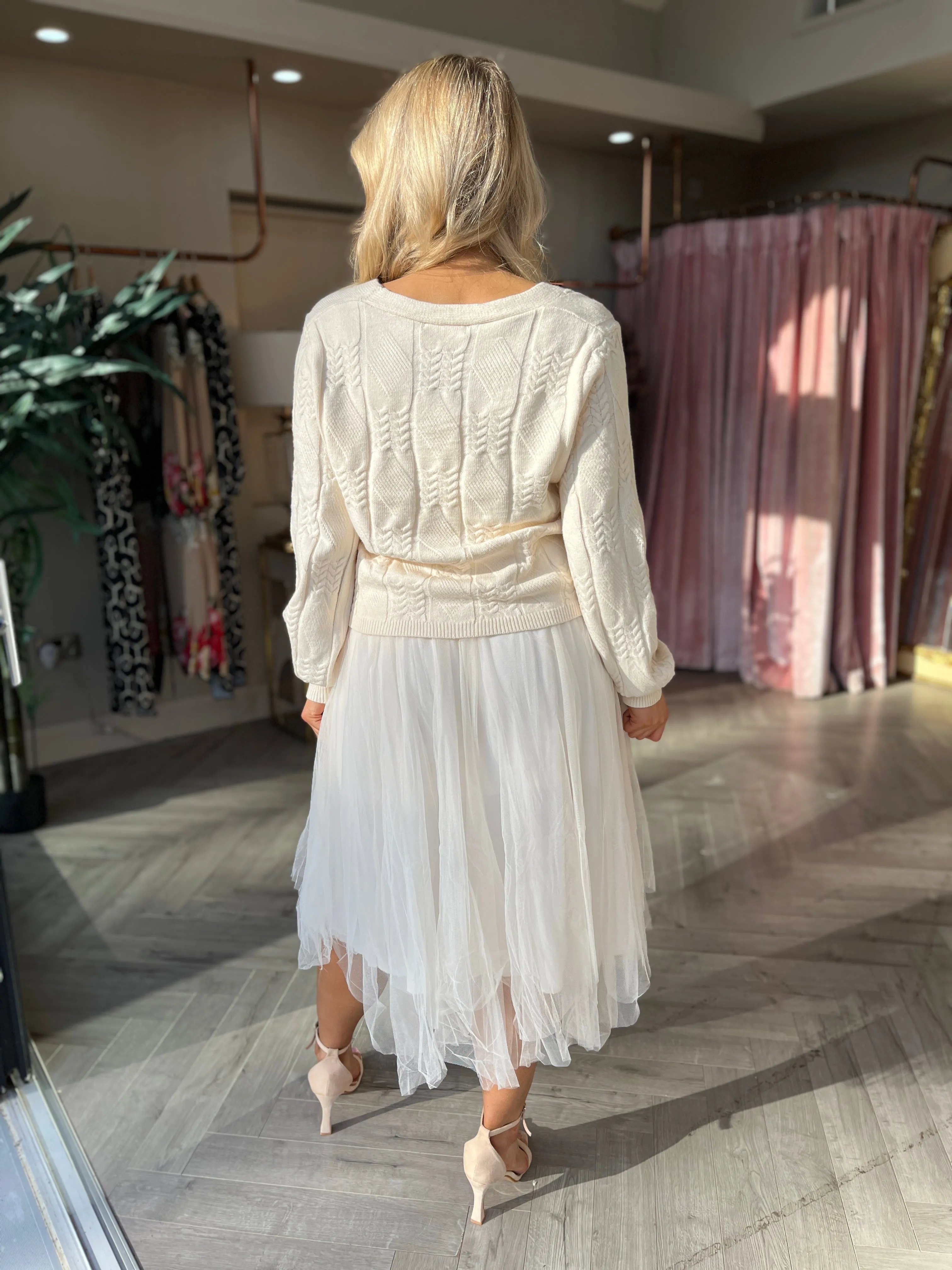 Tulle & Knit Cream Two Piece