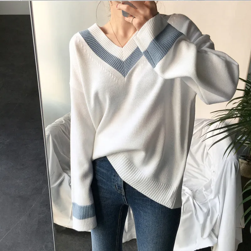 V neck Women Sweater Casual Winter Long