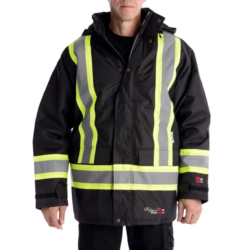 Viking Flame Resistant Journeyman 300D Ripstop Freezer Insulated High Visibility Parka 3957FRJ - Black