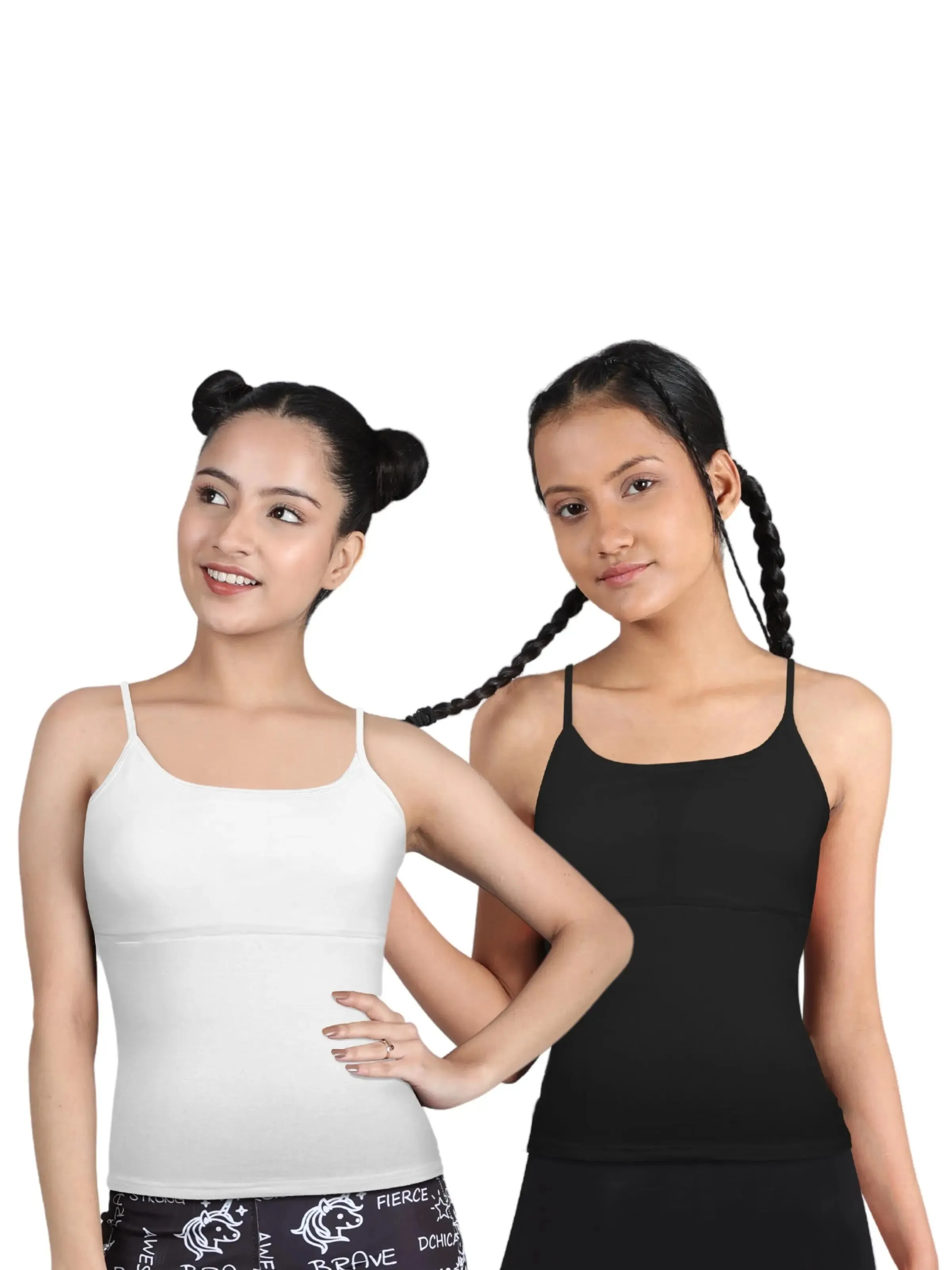 White & Black High Coverage Cotton Starter Camisole Bra with Adjustable Strap Pack-of-2