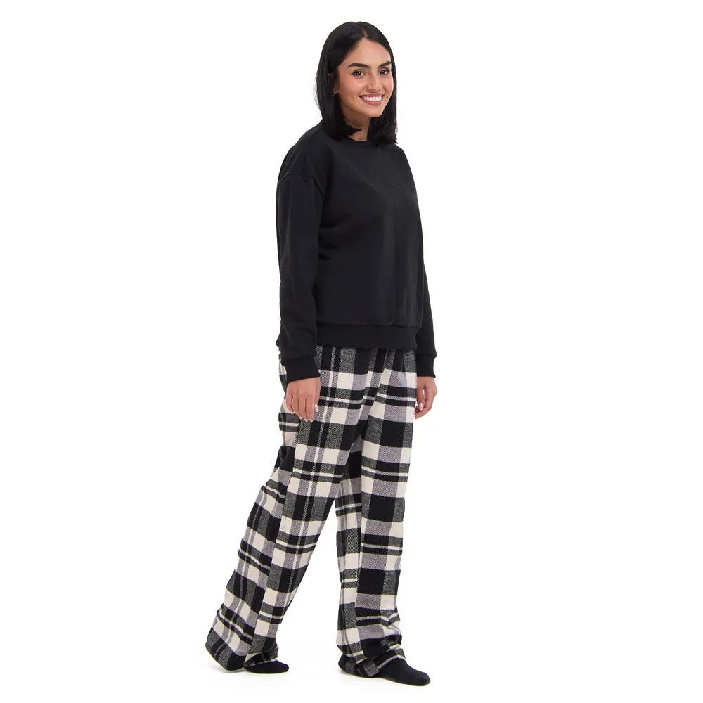 Women Winter Pajama Set Black Hoodie   Black x White Checkered Pants