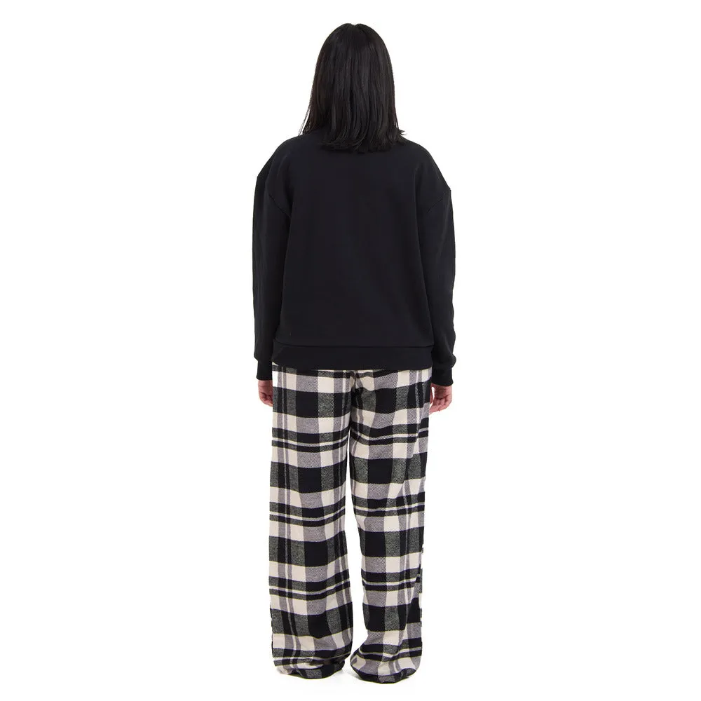 Women Winter Pajama Set Black Hoodie   Black x White Checkered Pants