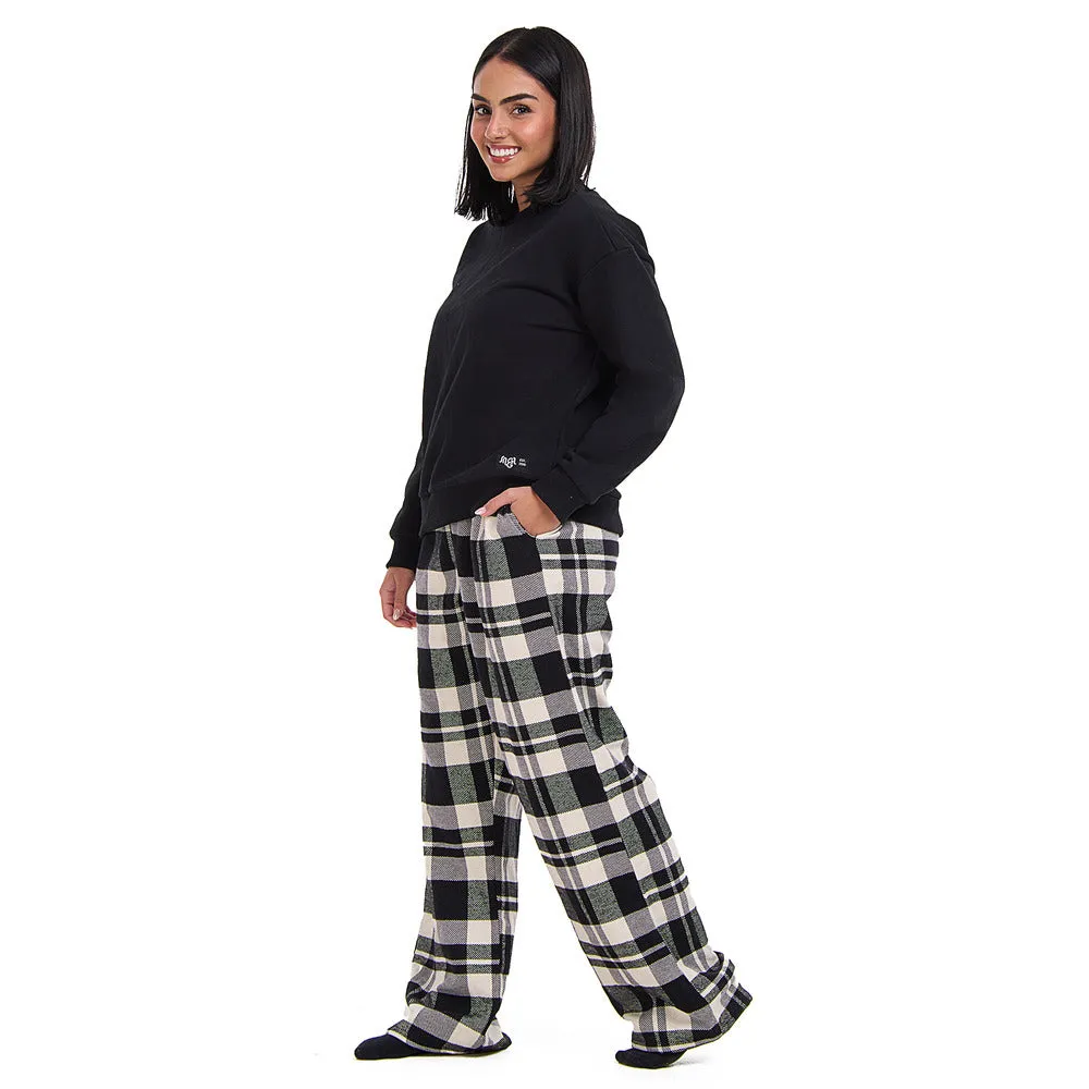 Women Winter Pajama Set Black Hoodie   Black x White Checkered Pants