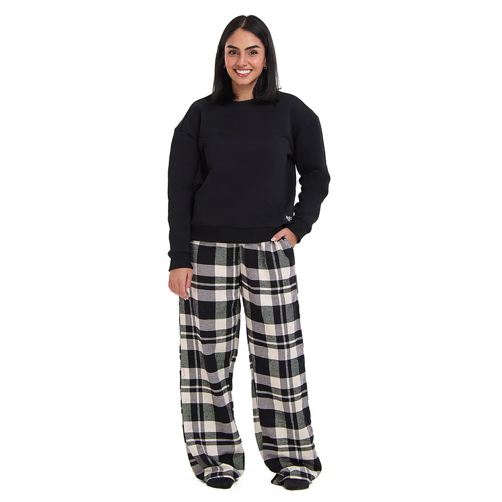 Women Winter Pajama Set Black Hoodie   Black x White Checkered Pants