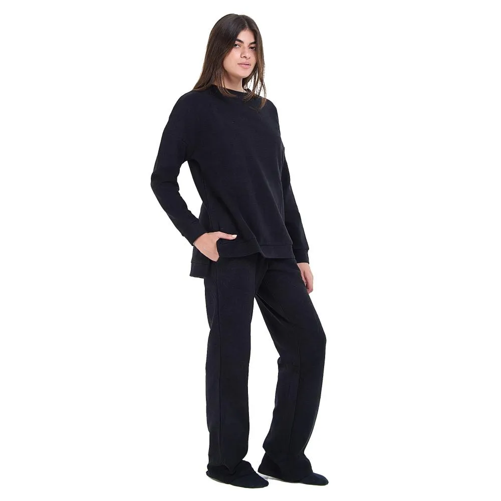 Women Winter Pajama Set Black Oversized Sweatshirt   Pants