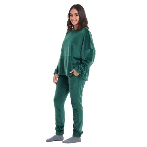 Women Winter Pajama Set Dark green Sweatshirt   Pants