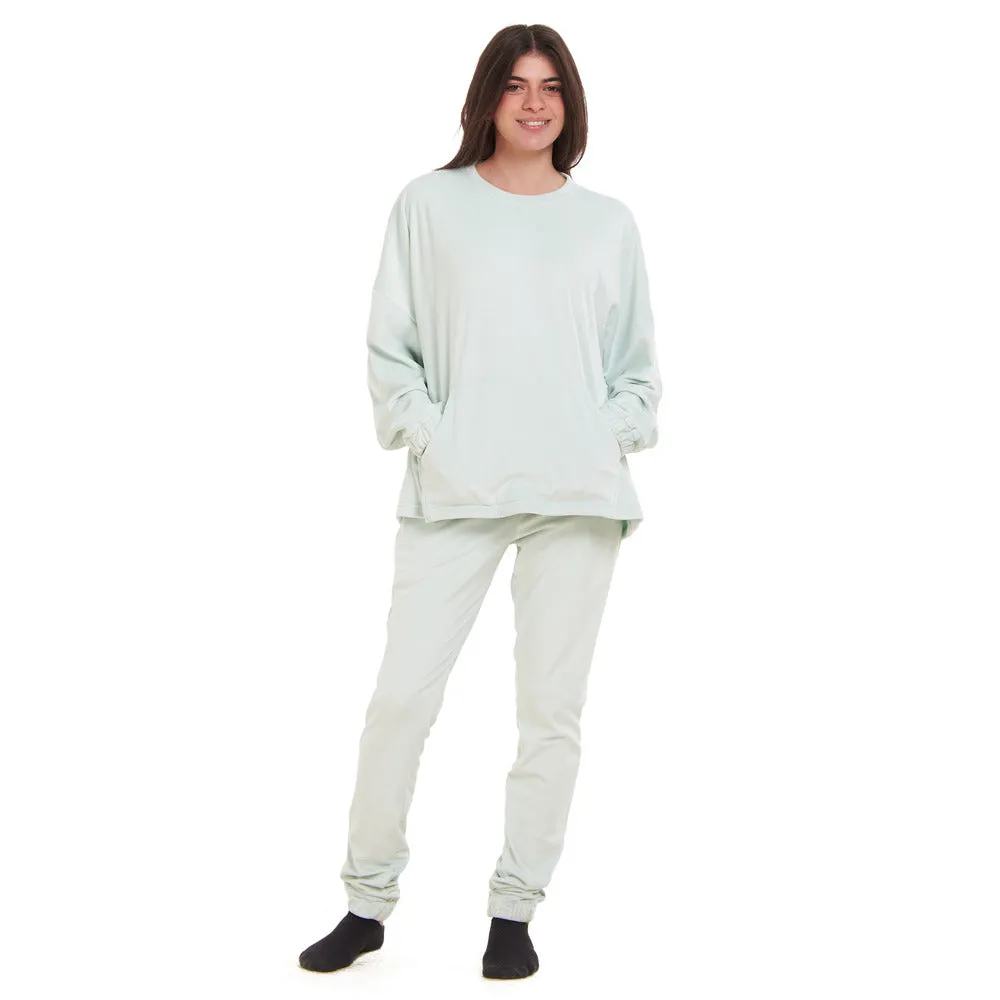 Women Winter Pajama Set Mint Sweatshirt   Pants