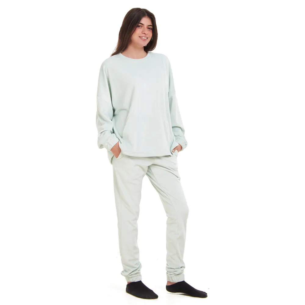 Women Winter Pajama Set Mint Sweatshirt   Pants